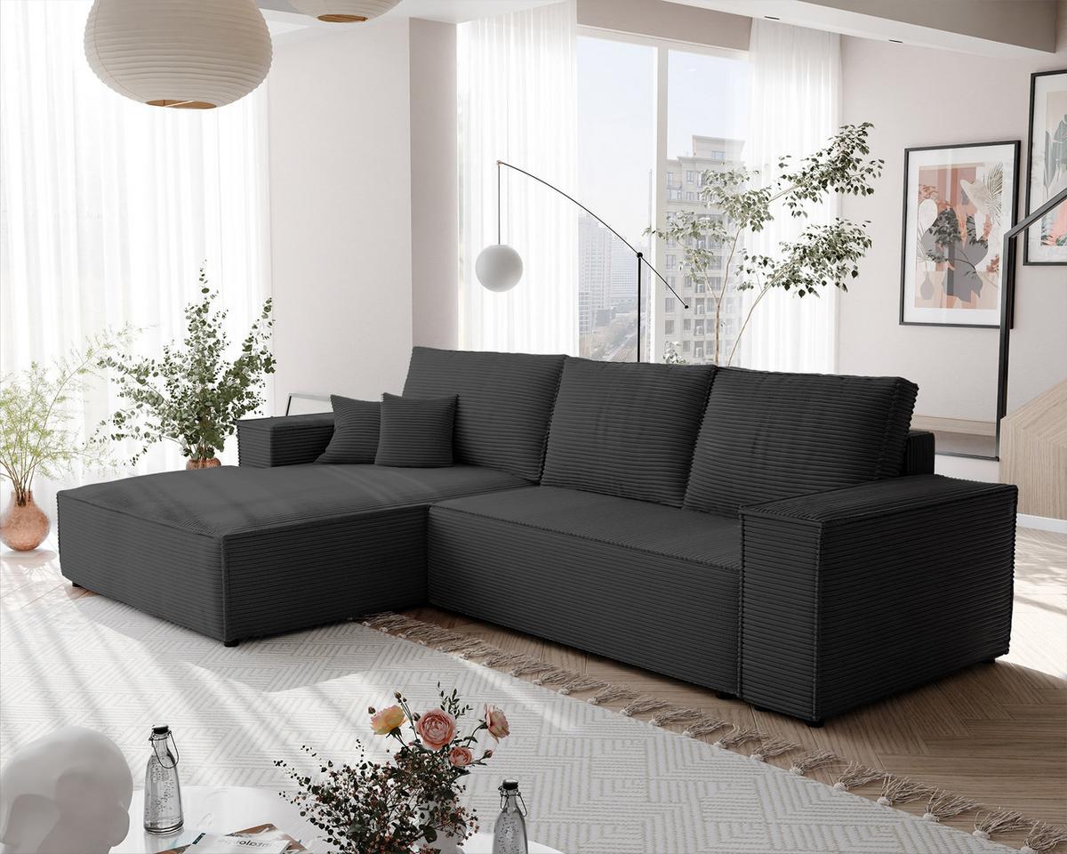 ECKSOFA NOVA Links mit Schlaffunktion und Bettkasten Anthrazit - Anthrazit, Kunststoff/Textil (294/185cm) - Idohome