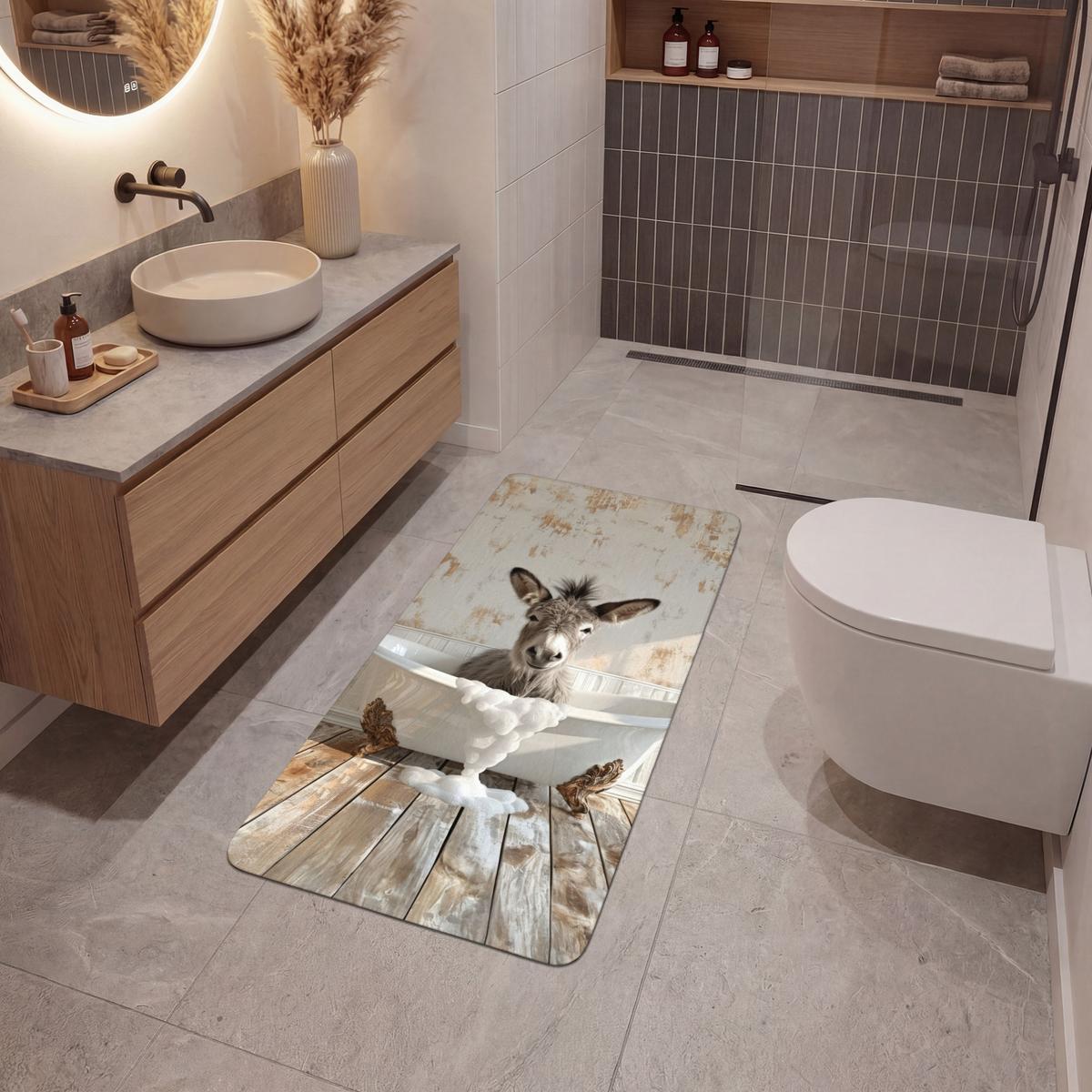 BADEMATTE Esel - Tiere - Badewanne - Schaumstoff 60x120 cm - Creme, Textil (60/120cm) - OnlyWow