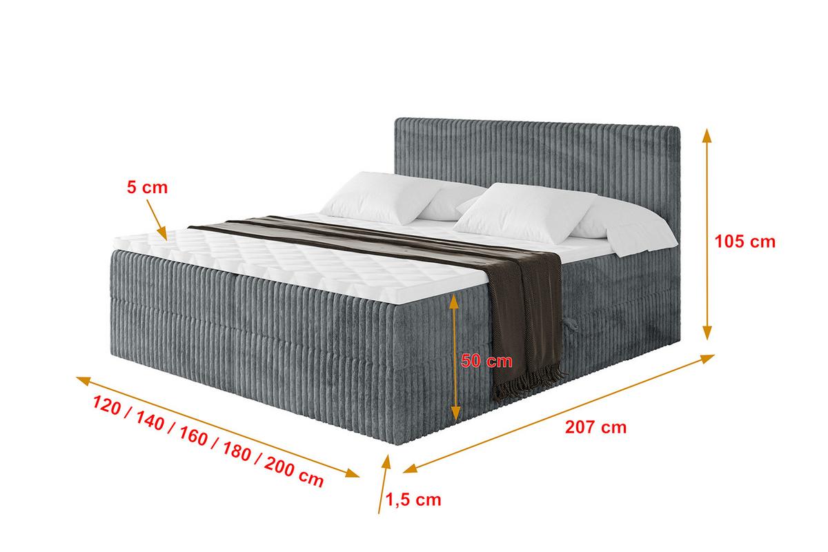 BOXBETT mit Matratze H3 und Lattenrost - TOLO - 180x200 Cord - Dunkelgrau - Dunkelgrau, Holzwerkstoff/Kunststoff (180/200cm) - ALTDECOR