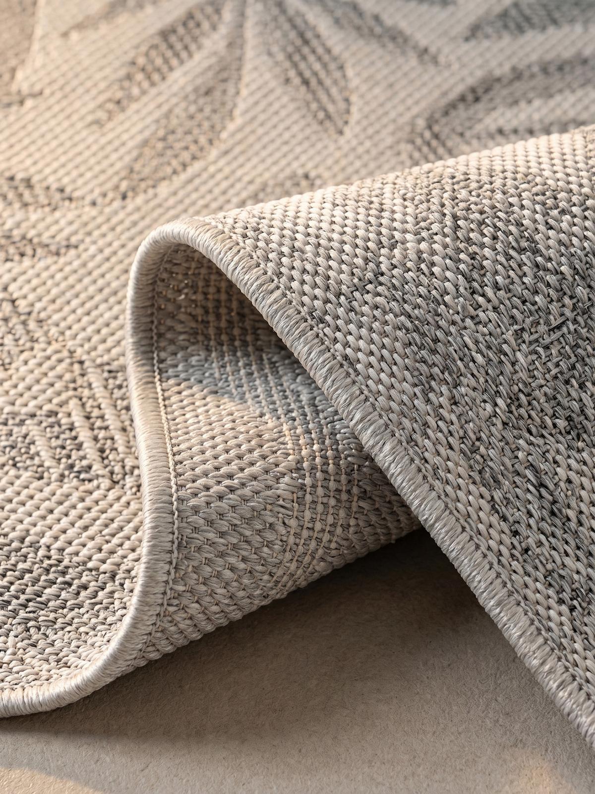 TEPPICH Outdoor VENTOUX in Grau, mit Tropen-Motiv, Ø 120 cm - Grau, Textil (120/120cm) - KADIMA DESIGN