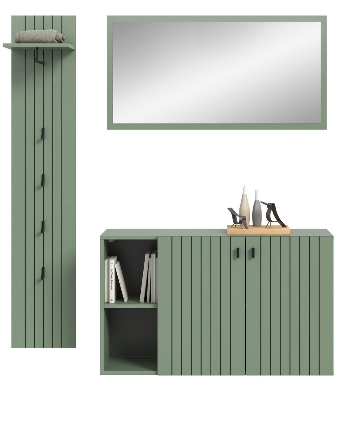 GARDEROBE-SET grün 3-teilig 152 cm, Garderobenkombination hängend - Schwarz/Grün, Glas/Holzwerkstoff (152/192/37cm) - Inn.Furn