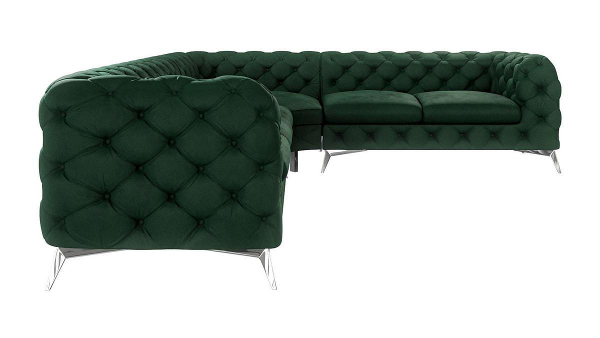 ECKSOFA Chesterfield Laura Flasche Grün Samt - Smaragdgrün/Silberfarben, Holz/Textil (323/264cm) - S-Style Möbel