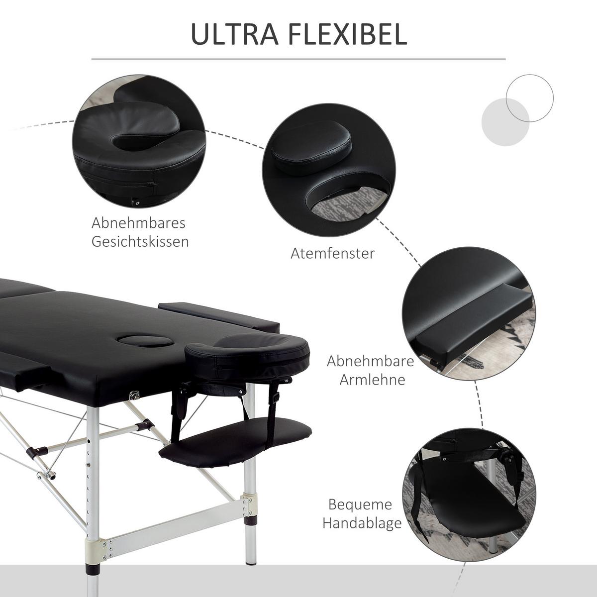 MASSAGELIEGE Kunstleder Aluminium Schwarz - Schwarz, Metall (90/84/210cm) - HOMCOM