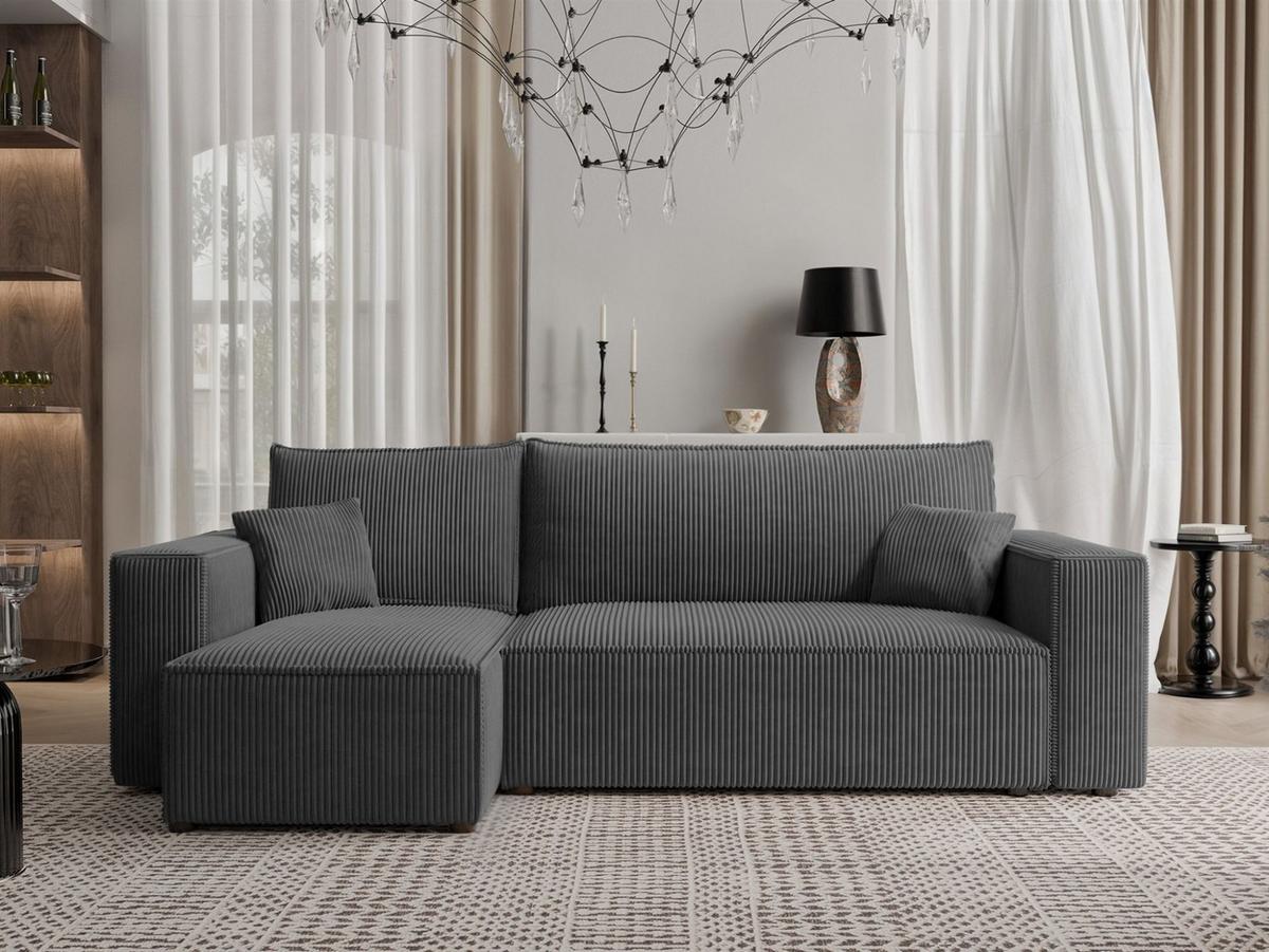 ECKSOFA Adara Mit Schlaffunktion - Dunkelgrau, Holzwerkstoff/Textil (244/145cm) - Fun Möbel