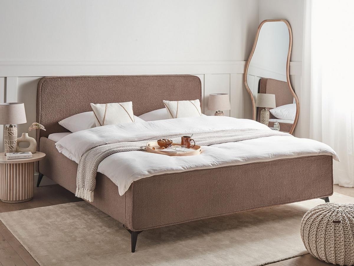 BETT mit Lattenrost 180/200 cm Bouclé Braun Valognes - Braun, Textil (180/200cm) - Beliani