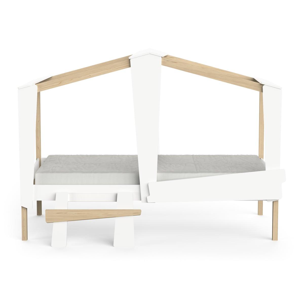 HAUSBETT 90x200 cm mit Schublade Weiß und Eichedekor - CABANE - Weiß, Holzwerkstoff (200/90cm) - Calicosy