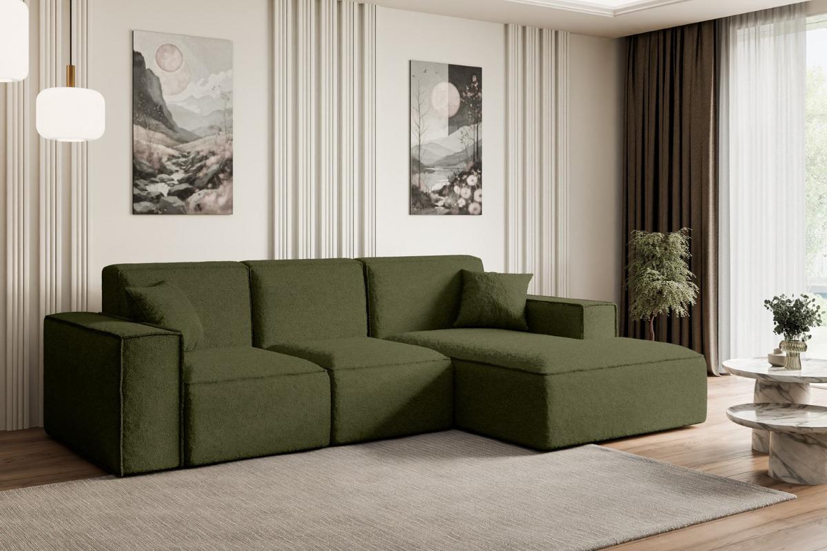 ECKSOFA Ottomane Rechts SERRA-L - 266x169x80 cm Grün Bouclé - Schwarz/Grün, Holzwerkstoff/Kunststoff (266/169cm) - ALTDECOR