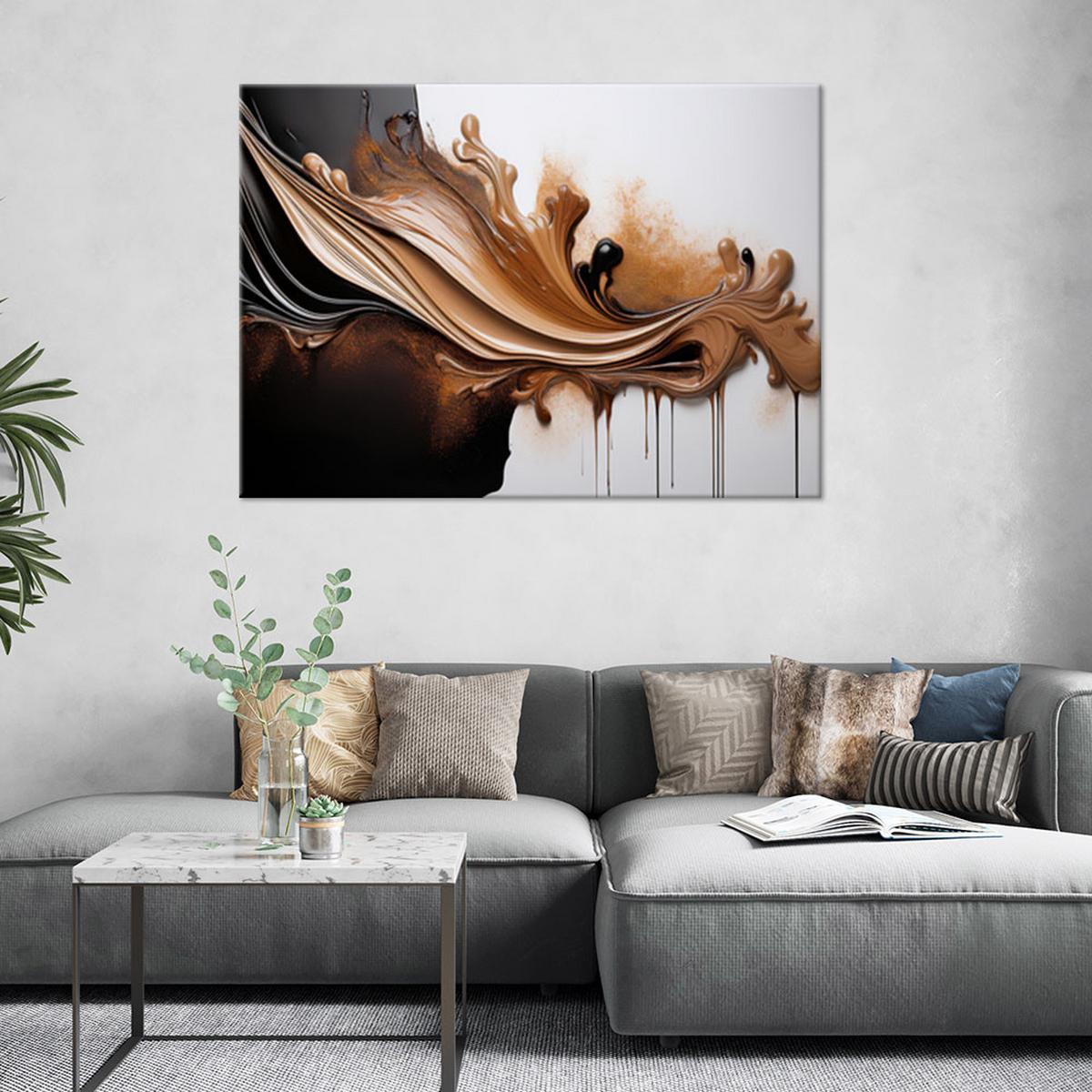 LEINWANDBILD Braune Abstraktion 3D-Effekt 100x70cm - Goldfarben, Textil (100/70cm) - Feeby