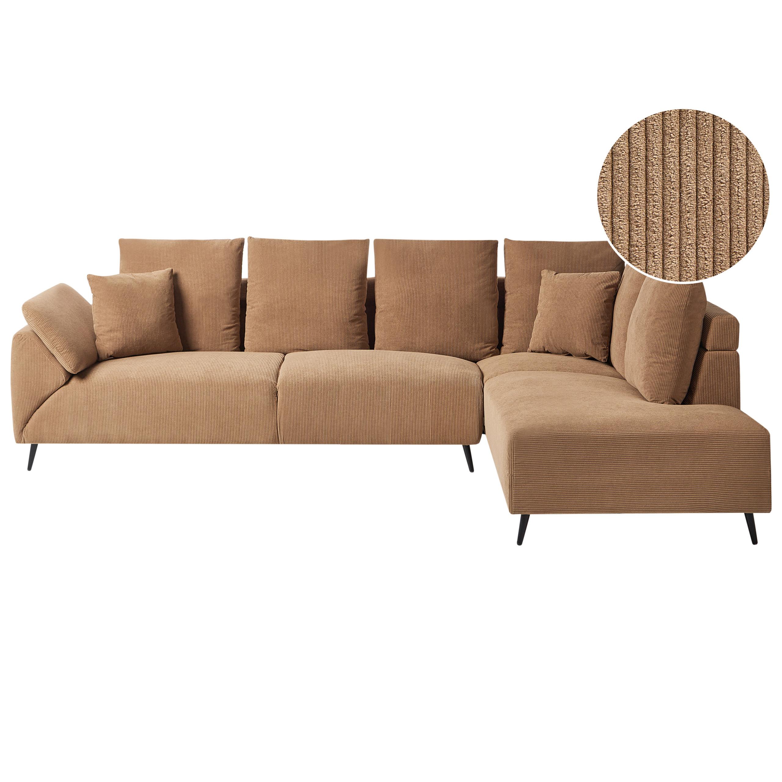 ECKSOFA 4-Sitzer Cord Braun linksseitig Lunner - Schwarz/Braun, Textil (266/180cm) - Beliani