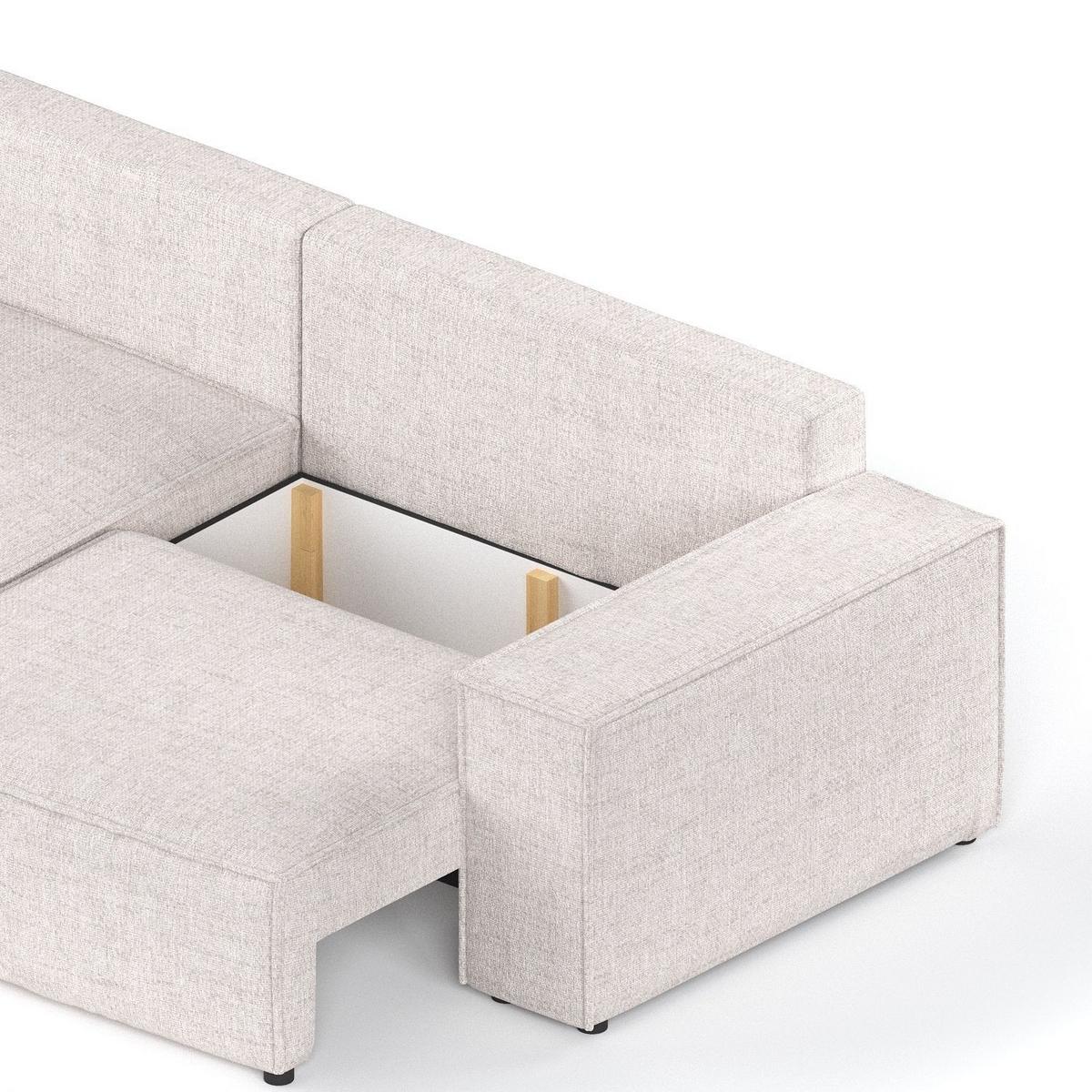 ECKSOFA SENSO mit Schlaffunktion Hellbeige im Neve Stoff - Sandfarben/Schwarz, Holz/Holzwerkstoff (255/148cm) - AltaBeds