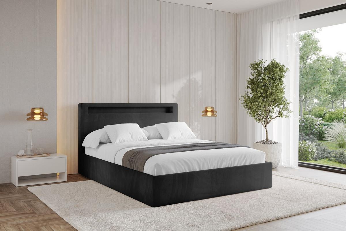 POLSTERBETT mit Bettkasten und Lattenrost, Boxbett ohne Matratze - GOLA 140x200 Schwarz - Schwarz, Holzwerkstoff/Textil (140/200cm) - ALTDECOR