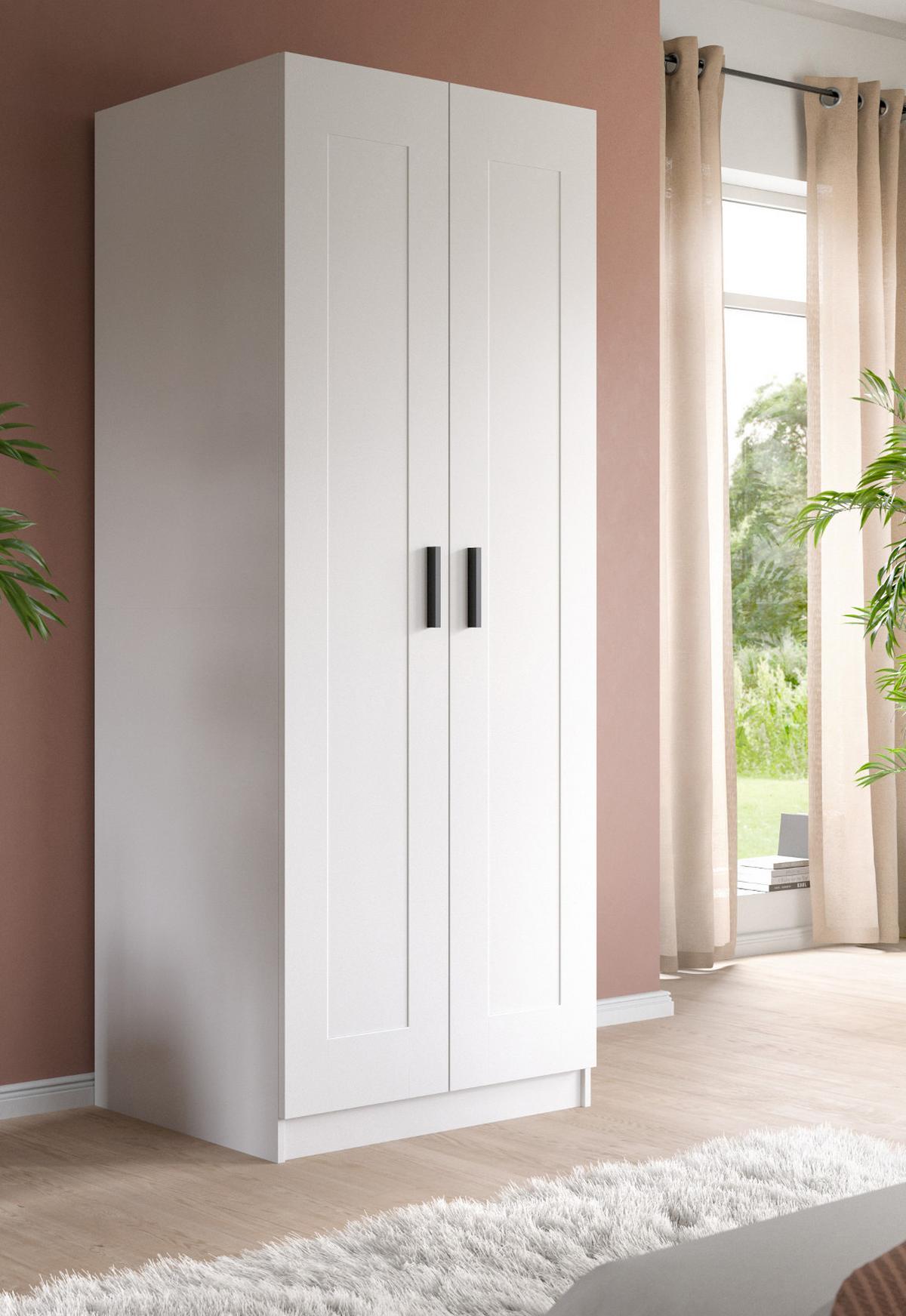 KLEIDERSCHRANK in weiß 80 x 194 cm, Drehtürenschrank 2-türig skandinavisch - Schwarz/Weiß, Holzwerkstoff/Kunststoff (80/194/56cm) - Inn.Furn