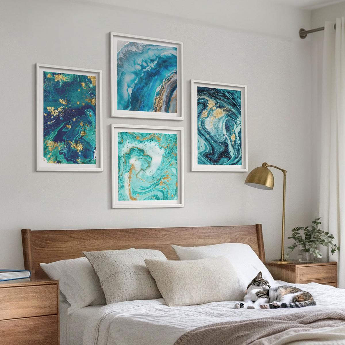 BILDER SET 4er Set - 50x50 cm & 40x60 cm Weißer Rahmen - Abstraktionen dekorativer Malerei - Weiß, Kunststoff (50/50cm) - TULUP