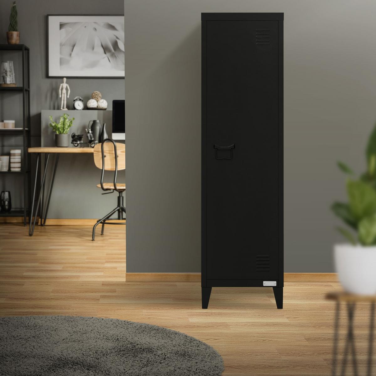 AKTENSCHRANK hoch 38x38x137,5 cm Schwarz aus Stahl - Schwarz, Metall (38/137.5/38cm) - ML-DESIGN