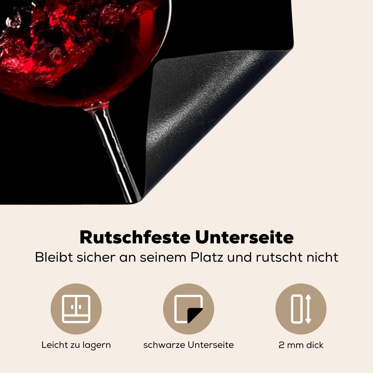HERDABDECKPLATTE Rotwein - Weißwein - Glas - Schwarz Herdabdeckung Induktionsfeld 75x52 cm - Weinrot, Kunststoff (75/52/0.2cm) - MuchoWow
