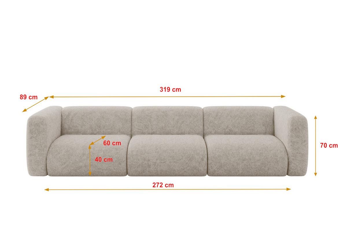 MODULARES Sofa 3-SITZER MIRA-S2 319x89x70 Beige cm Velours - Beige/Schwarz, Holzwerkstoff/Kunststoff (319/70/89cm) - ALTDECOR