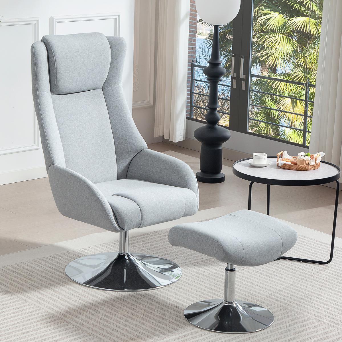 RELAXSESSEL mit Hocker drehbar Grau - Grau, Textil (68/118/84cm) - HOMCOM