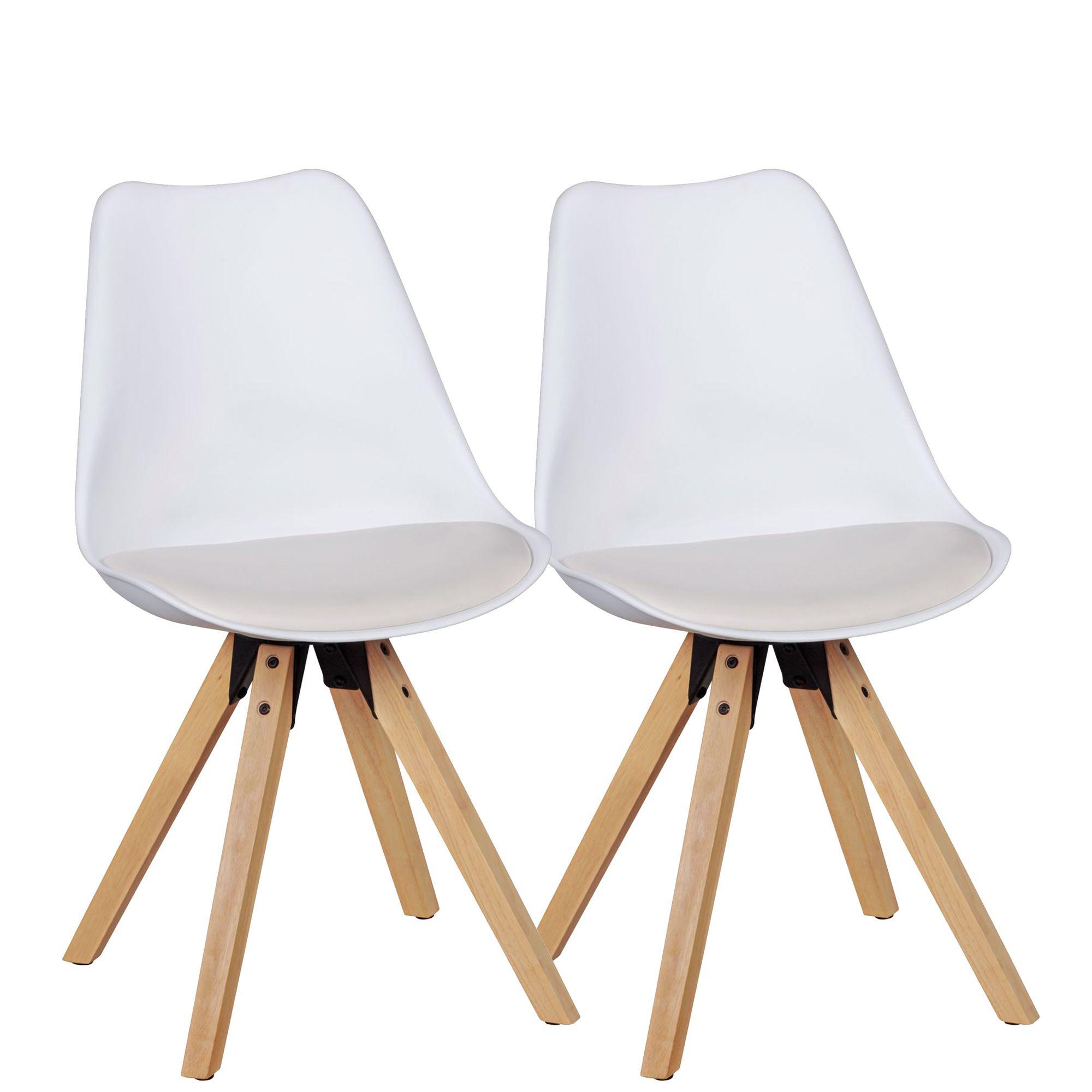 ESSZIMMERSTUHL 2er Set Kunstlederbezug mit Holzgestell Skandinavisch gepolstert, Weiß 49x52x87 cm - Beige/Weiß, Holz/Kunststoff (49/87/52cm) - KADIMA DESIGN