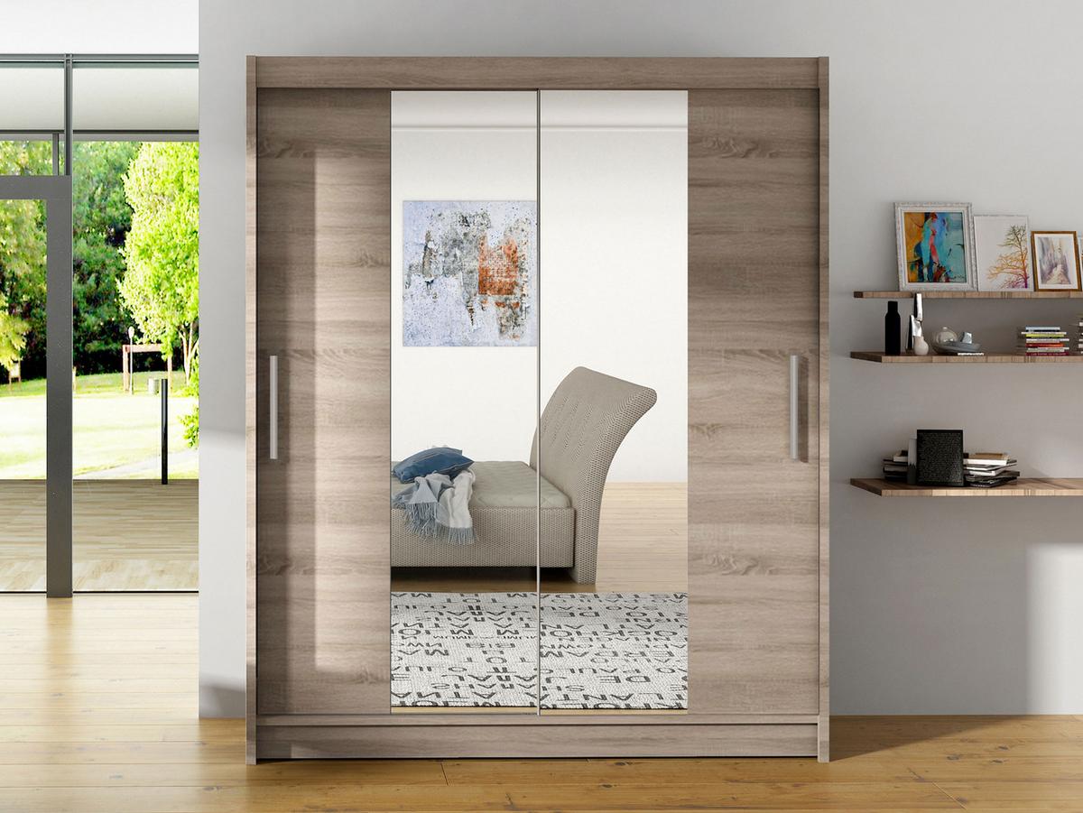 SCHWEBETÜRENSCHRANK Westa II - Silberfarben/Trüffeleichefarben, Holzwerkstoff/Metall (150/200/58cm) - MIRJAN24