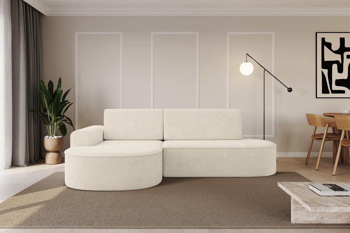 ECKSOFA mit Schlaffunktion und Bettkasten Ottomane Links MARI-L1-S - 283x167x73 cm Creme Tissu - Creme/Schwarz, Holzwerkstoff/Kunststoff (283/167cm) - ALTDECOR