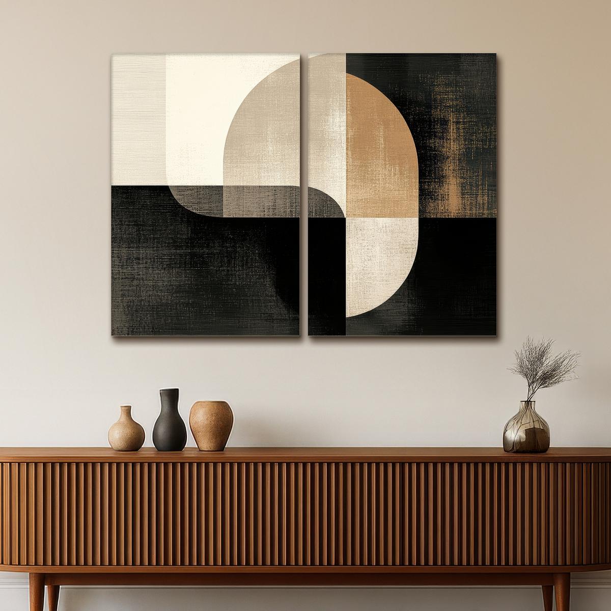 LEINWANDBILD 2er Set Formen - Abstrakt - Gold 120x90 cm - Schwarz, Textil (120/90cm) - MuchoWow