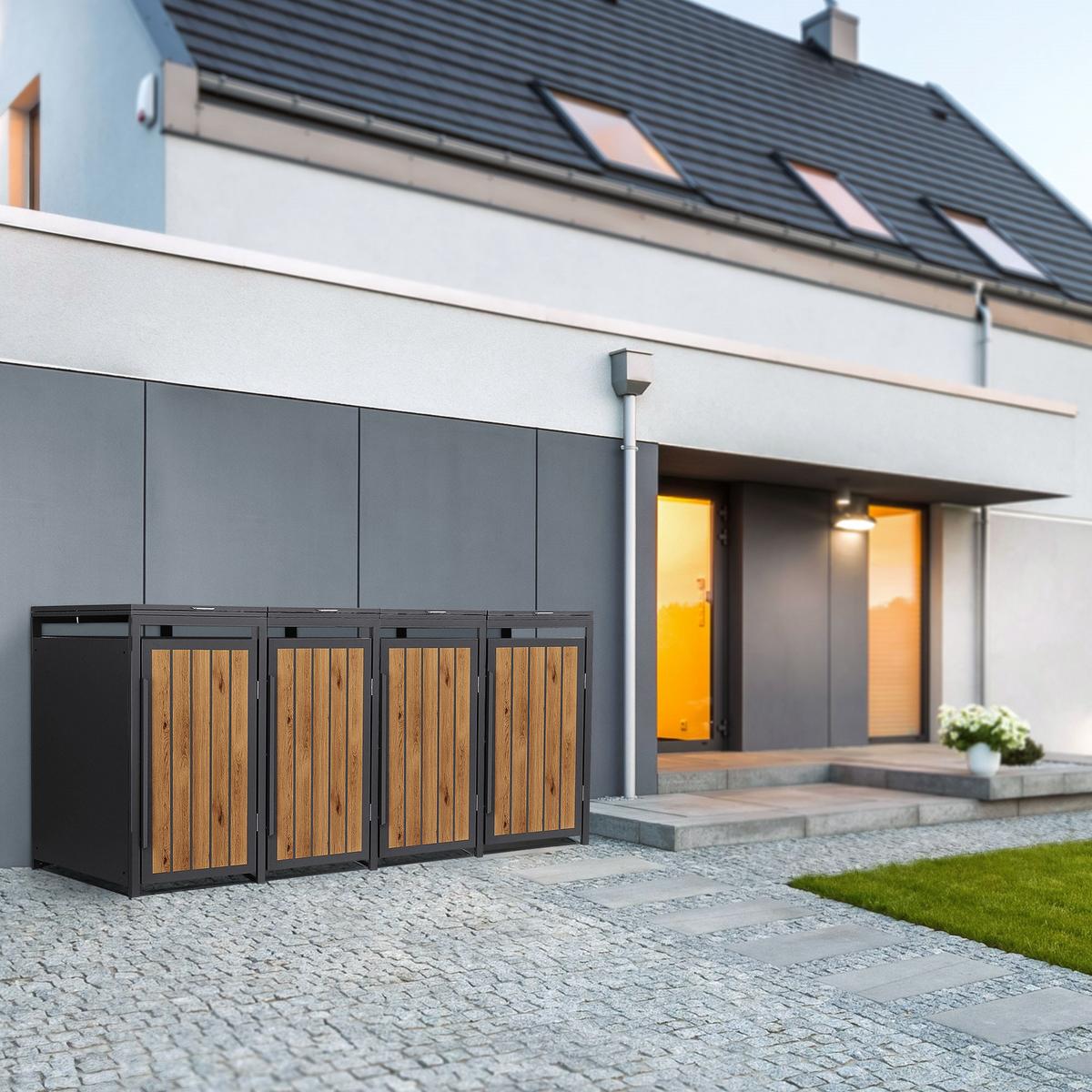 MÜLLTONNENBOX 4er 240L 260x80x120 cm Anthrazit-Eiche hell aus Stahl - Hellbraun, Metall (80/120/260cm) - ML-DESIGN