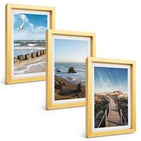 BILDER SET 3er Set - 20x30 cm Goldrahmen - Strandwellen, Himmelsbrücke, Spaziergang - Goldfarben, Kunststoff (20/30cm) - TULUP