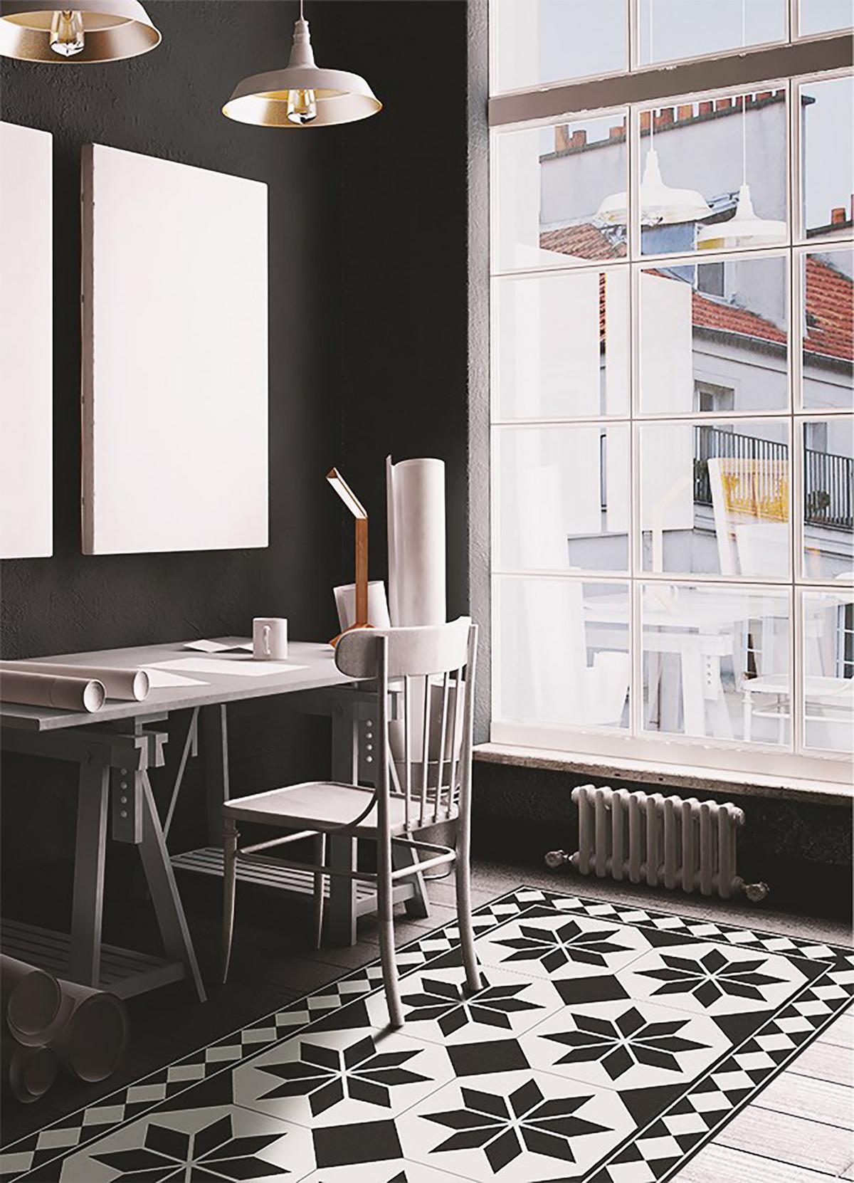 VINYL TEPPICH 120x180 cm Schwarz-weiße Sterne - Schwarz/Weiß, Kunststoff (120/180cm) - TULUP