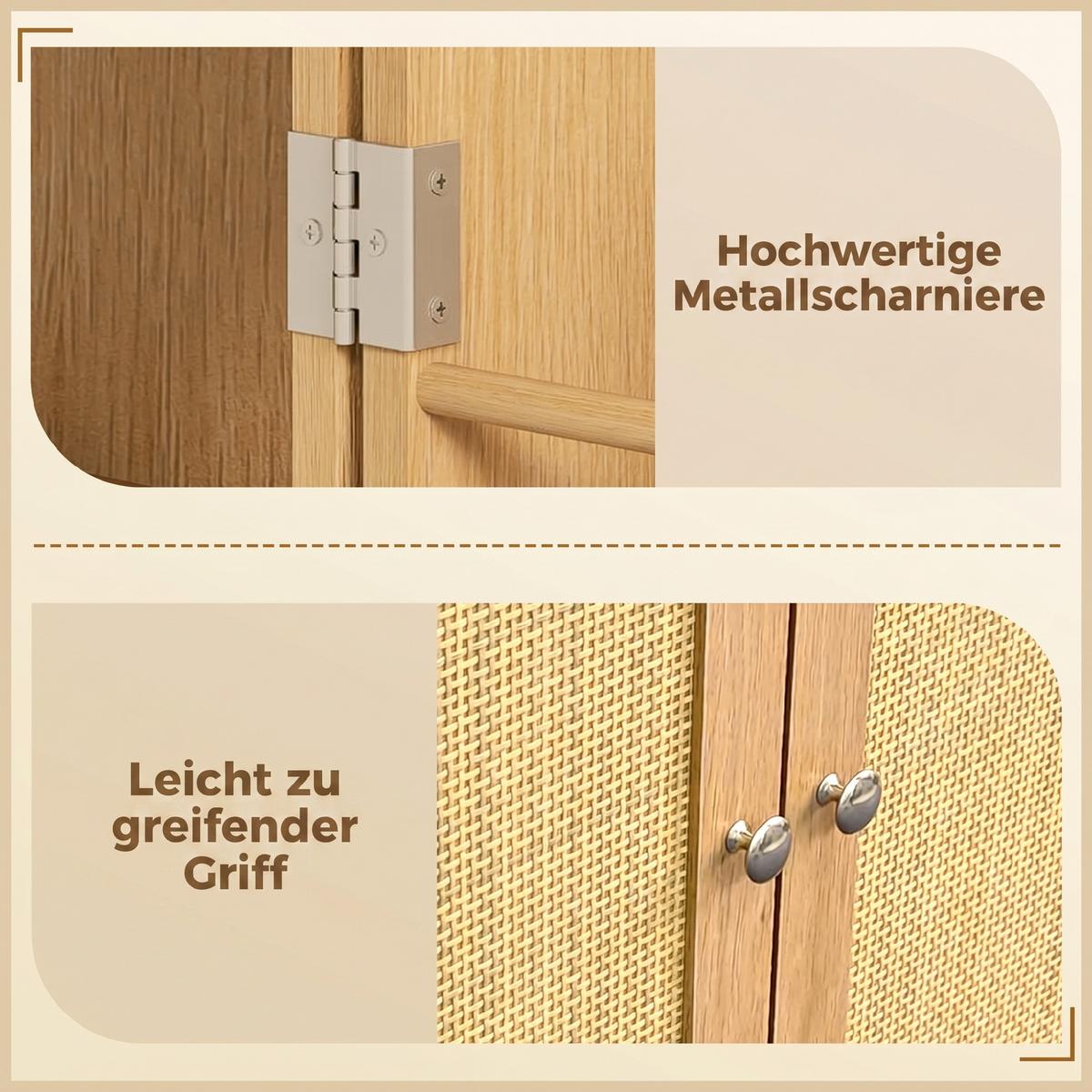 KÜCHENSCHRANK MDF Rattan Naturholz - Naturfarben, Holzwerkstoff (30/104/60cm) - HOMCOM