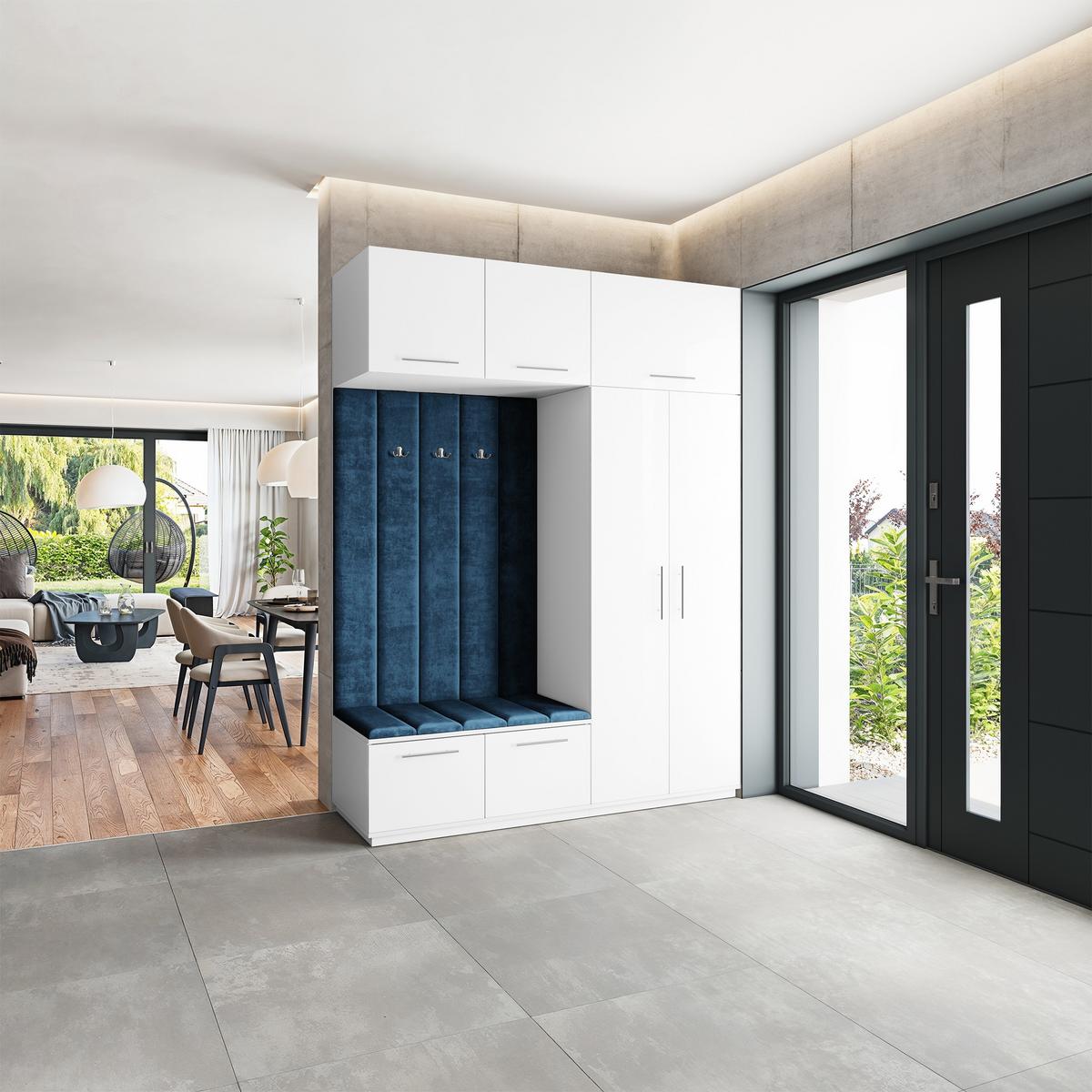 GARDEROBENSCHRANK REMA 180/240/60 cm Modern Garderobe-Set Weiß - Blau/Weiß, Holzwerkstoff (180/240/60cm) - MASSENO