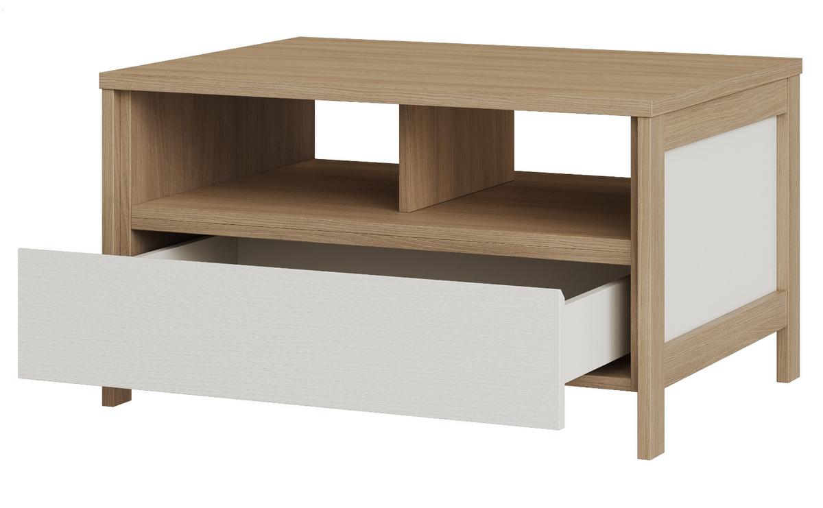 COUCHTISCH weiß und Eiche, Beistelltisch skandinavisch, 80 x 60 cm, Soft-Close, Finnes - Eichefarben/Weiß, Holzwerkstoff (60/80/46cm) - Furn.Design