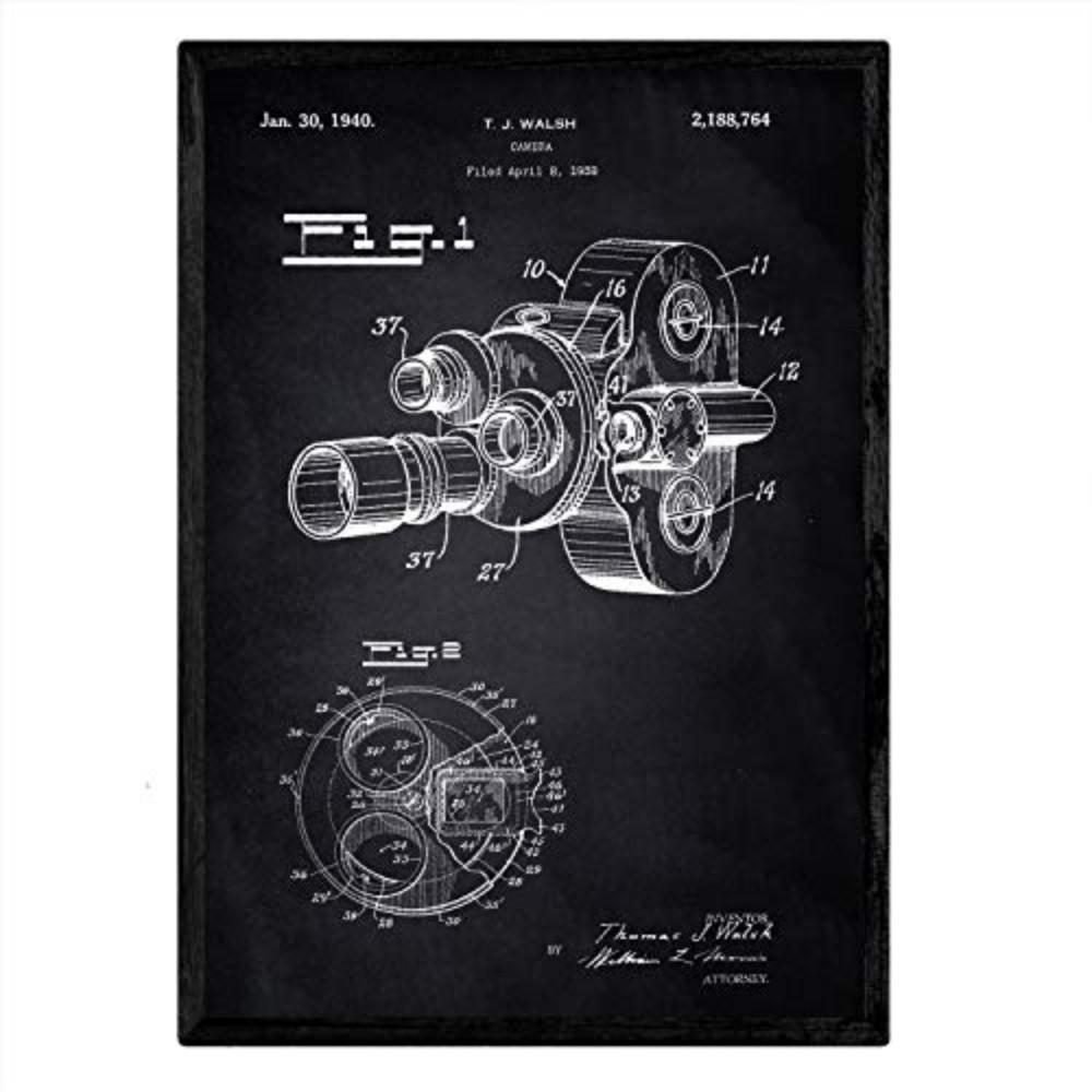 POSTER Kamera 8Mm Patent A3 Rahmenlos - Schwarz, Papier (29.7/5/42cm) - Nacnic