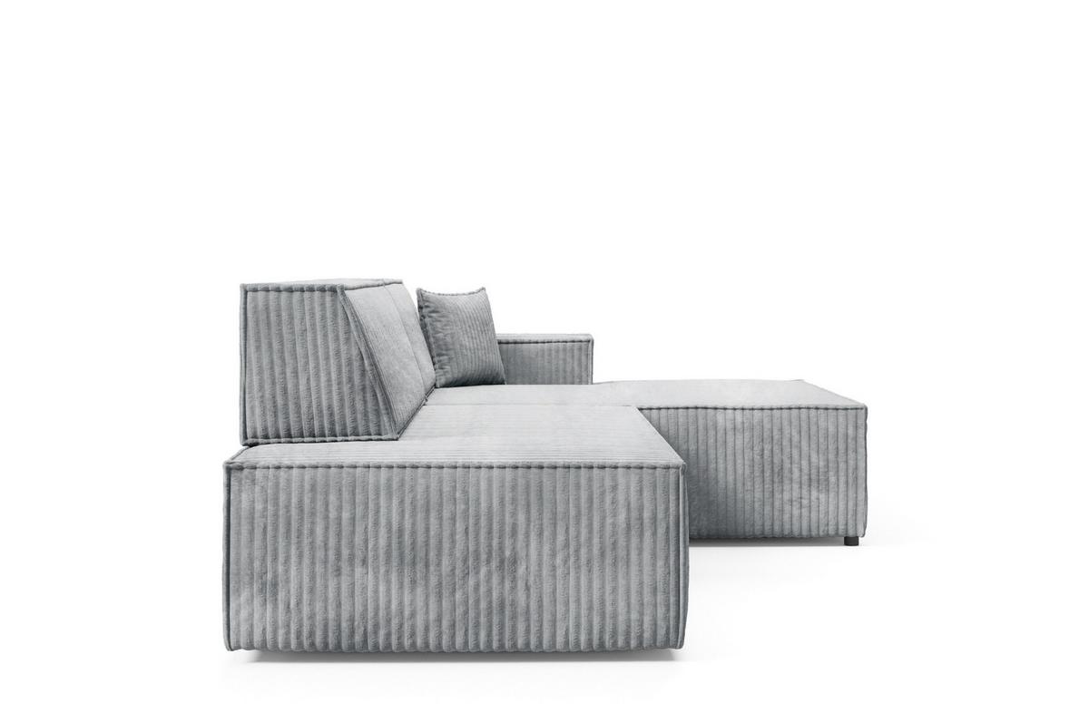ECKSOFA TESSO L-S Grau Kordstoff mit Schlaffunktion - Grau, Holz (247/170cm) - MASSENO