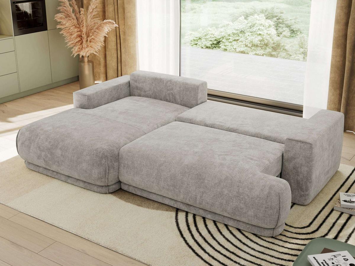 ECKSCHLAFSOFA RINA L Hellgrau Schenille grob gewebt - links - Hellgrau/Schwarz, Kunststoff/Textil (267/170cm) - MKS