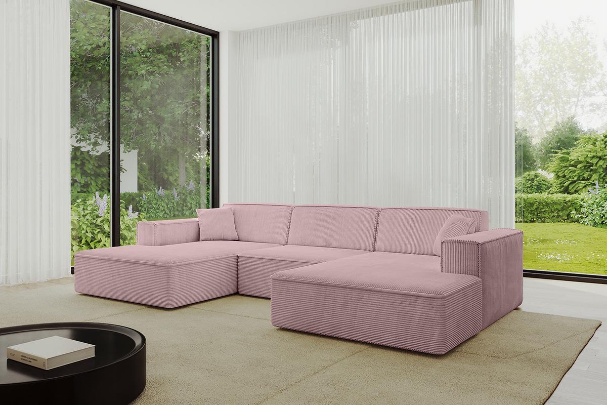 WOHNLANDSCHAFT IREA-U1-v4 - 301x165x77 cm Rosa - Rosa, Holzwerkstoff/Textil (301/77/165cm) - ALTDECOR