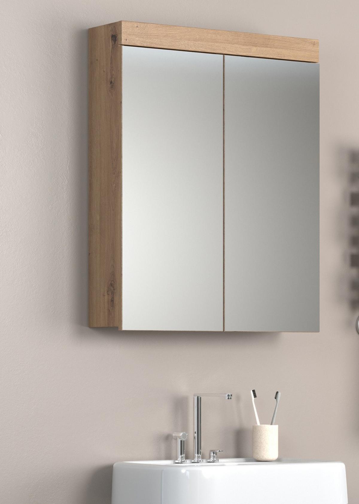 SPIEGELSCHRANK Asteiche 60 x 77 cm, Badschrank 2-türig - Eichefarben, Glas/Holzwerkstoff (60/77/17cm) - Top.Furn