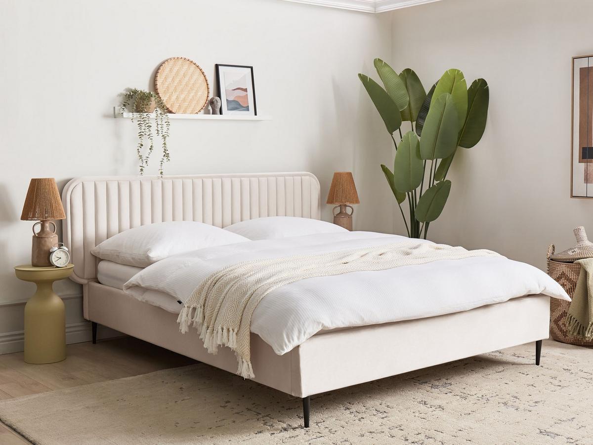 BETT mit Lattenrost 160/200 cm Beige Brin - Beige/Schwarz, Textil (160/200cm) - Beliani