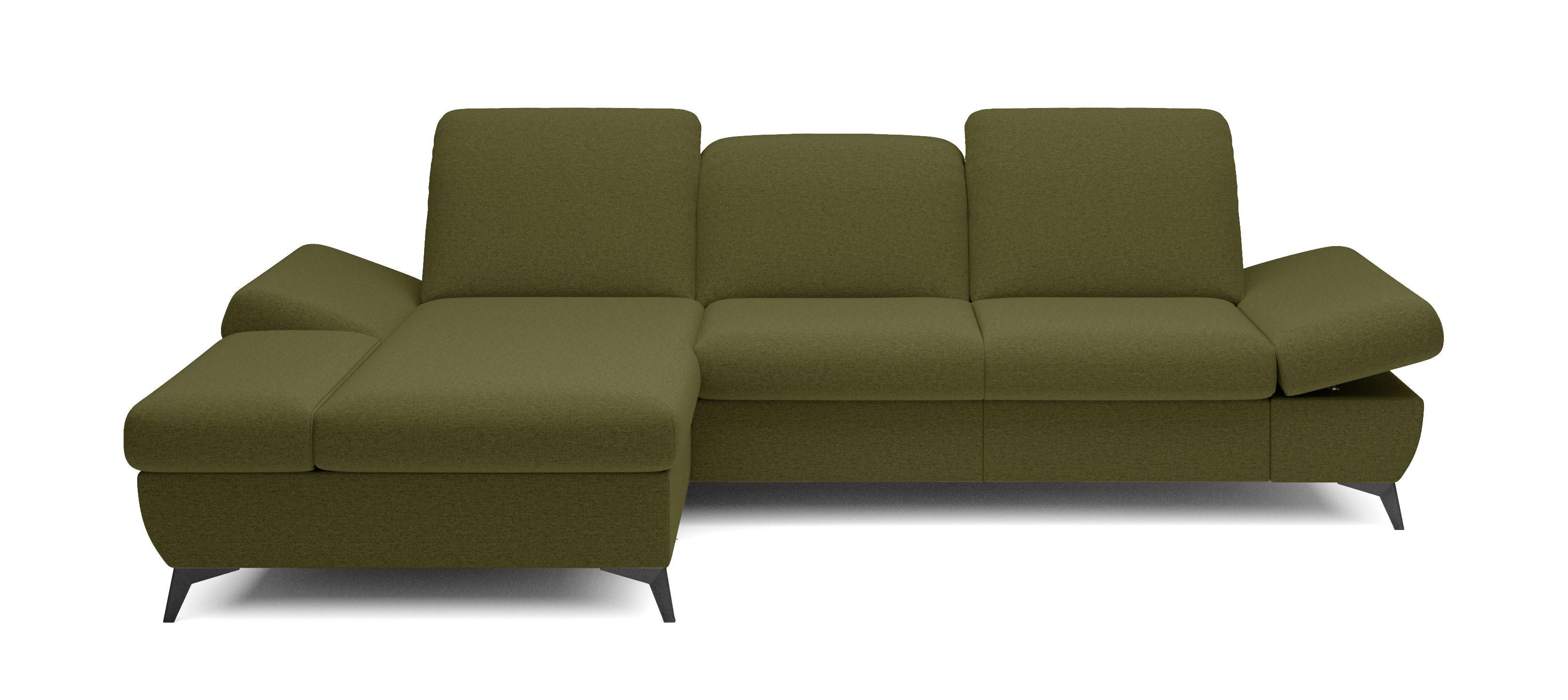 ECKSOFA FELICE L-S Grün Geflochtener Stoff mit Schlaffunktion - Olivgrün, Holz (284/166cm) - MASSENO