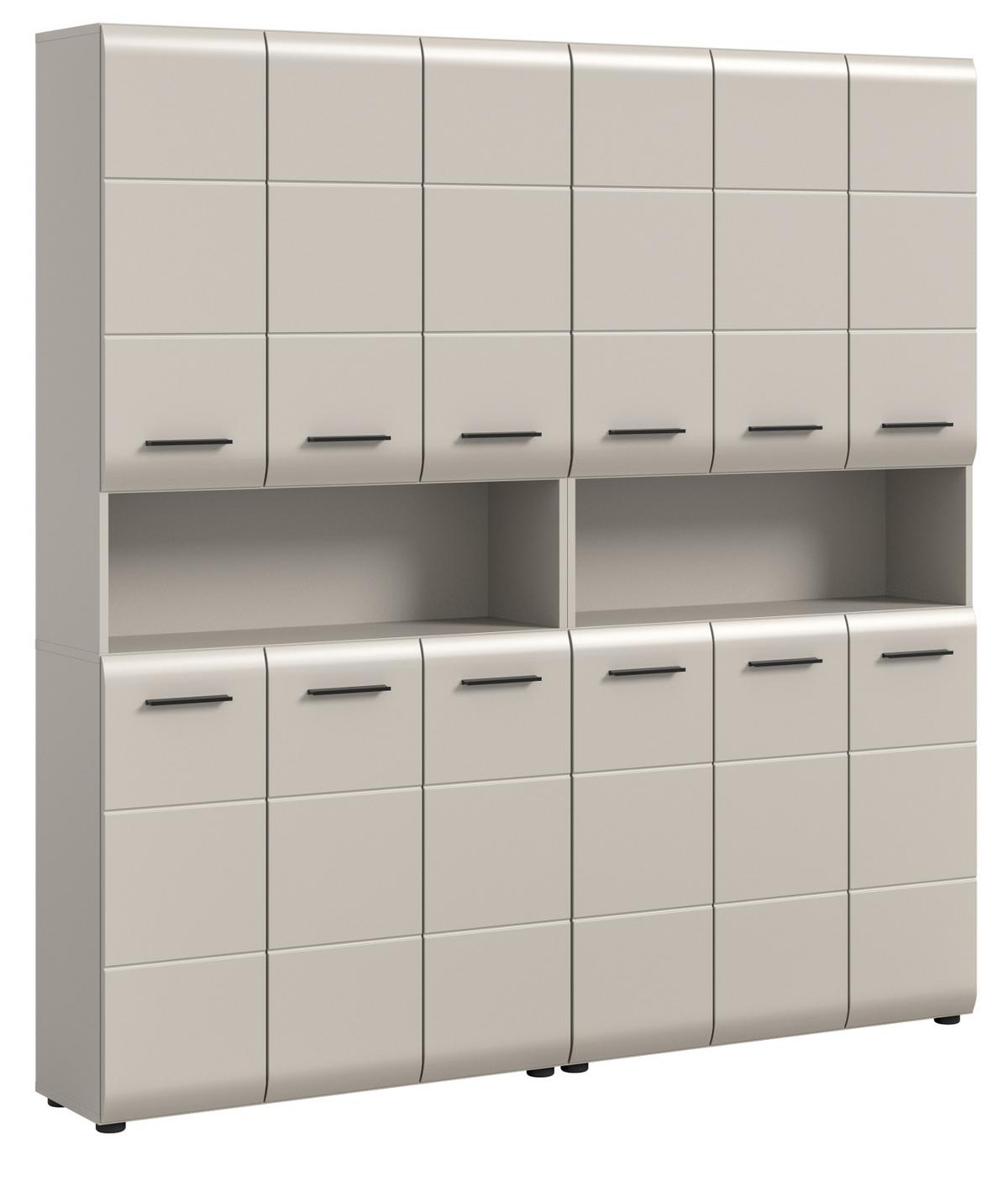 HOCHSCHRANK Kaschmir 180 x 185 cm, Badezimmer Schrank XXXL mit 26 Fächern - Kaschmir/Schwarz, Holzwerkstoff/Kunststoff (180/185/30cm) - Inn.Furn