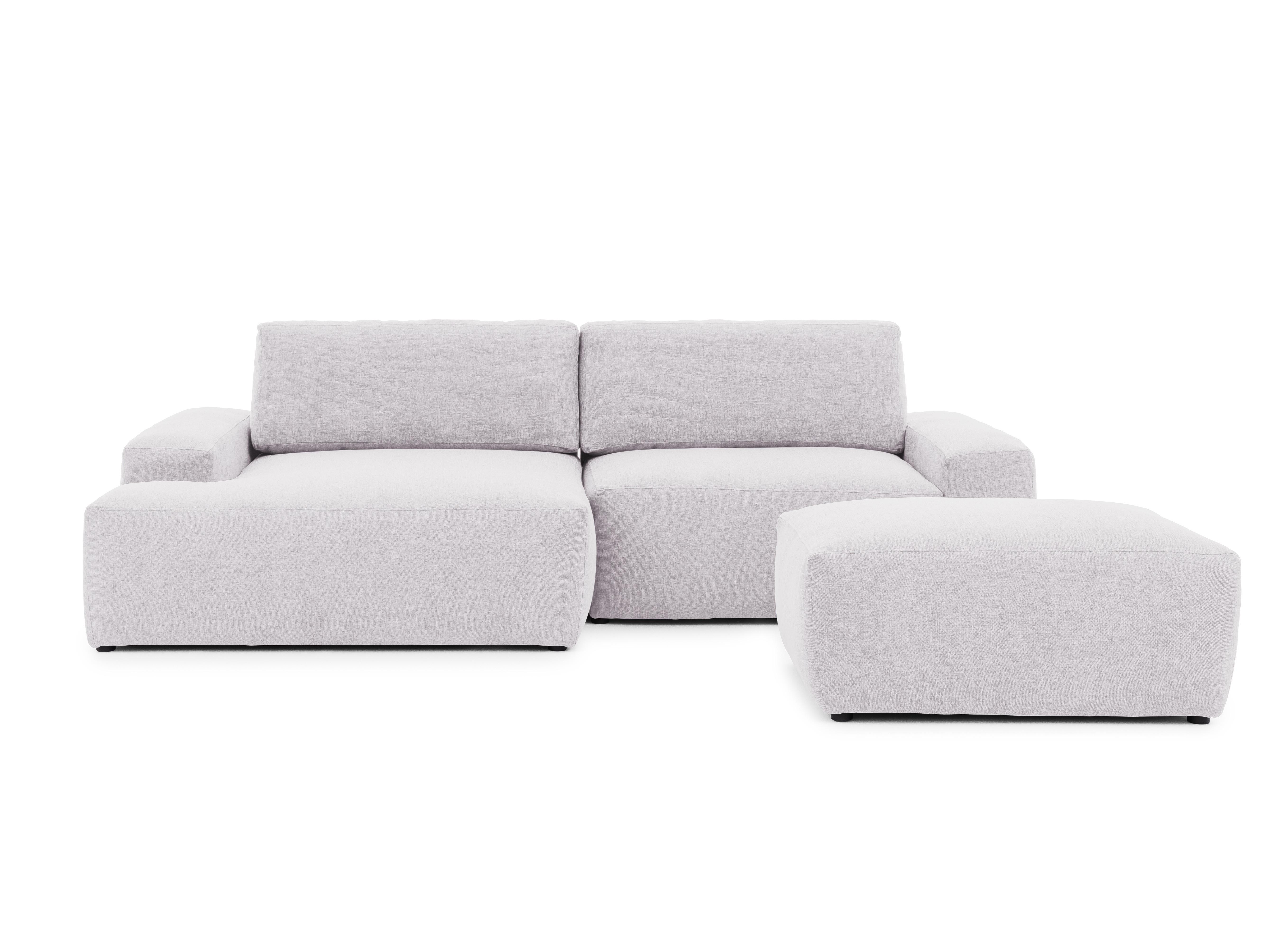 ECKSOFA inkl. Hocker Lennon aus Greige Strukturstoff mit Schlaffunktion und Bettkasten - Greige/Schwarz, Holz/Kunststoff (137/264cm) - S-Style