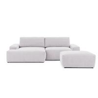 ECKSOFA inkl. Hocker Lennon aus Greige Strukturstoff mit Schlaffunktion und Bettkasten - Greige/Schwarz, Holz/Kunststoff (137/264cm) - S-Style