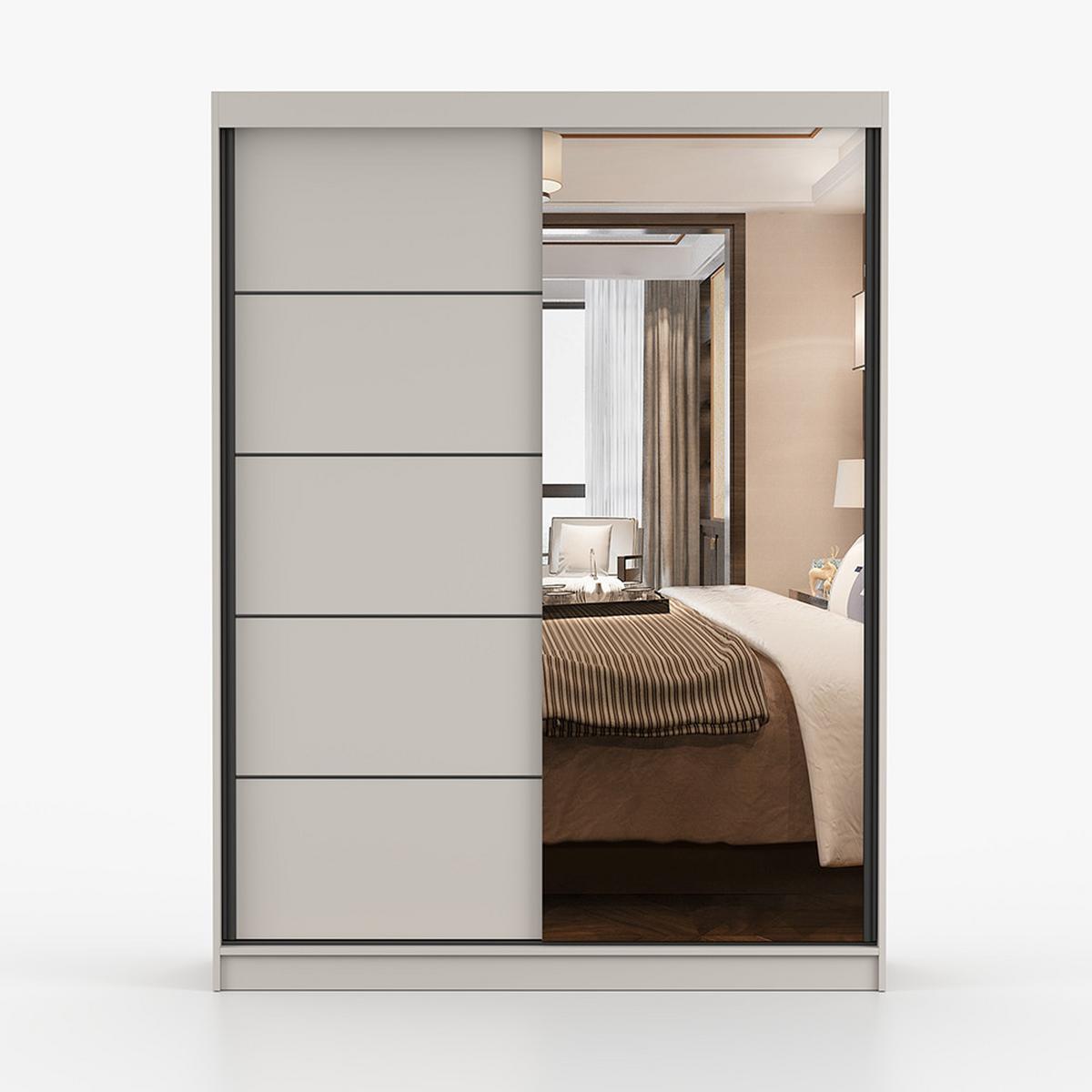 SCHWEBETÜRENSCHRANK Vista 05K 150/200/61 cm 2-türig Kaschmir/Kaschmir + Spiegel - Kaschmir/Schwarz, Holzwerkstoff/Metall (150/200/61cm) - imoebel24