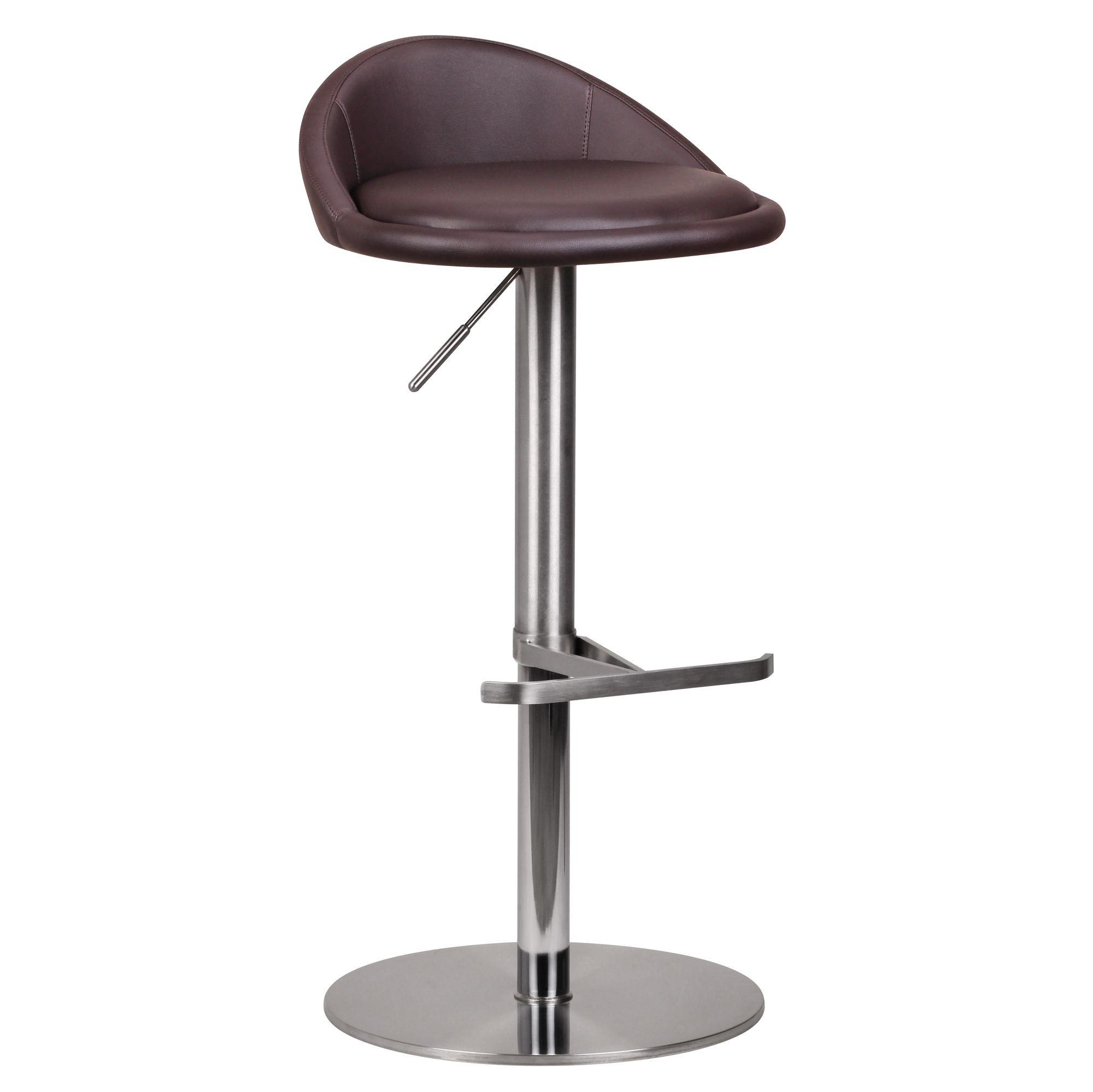 BARHOCKER Höhenverstellbar Edelstahl Halbrunde Rückenlehne DONAU, Braun 43x43x90 cm - Silberfarben/Braun, Kunststoff/Textil (43/90/43cm) - KADIMA DESIGN