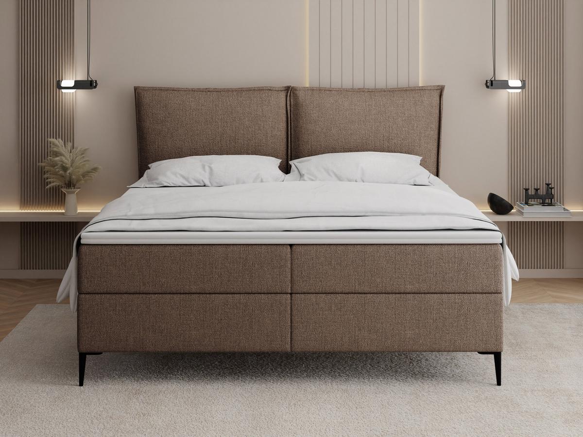 BOXBETT Calio Rise mit Bettkasten, Braun Chenille 120x200 cm – inkl. H4 Taschenfederkern Matratze & Foam Topper - Beige/Schwarz, Holz/Holzwerkstoff (120/200cm) - WFL GROUP