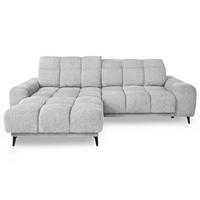 ECKSOFA Marco Mini mit elektrisch ausfahrbarem Sitz und verstellbaren Kopfstützen, Links, Chenille-Stoff, Hellgrau - Hellgrau/Schwarz, Textil (275/182cm) - Beautysofa