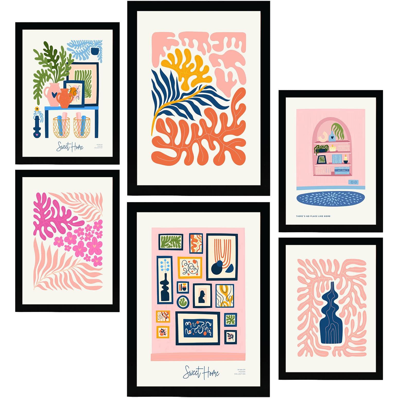 POSTER Set Mit 6 Minimalistischen In Pastellfarben Süßes Zuhause Drucke Von Landschaften Und Natur Für Innenarchitektur A3 & A4 Schwarzer Rahmen - Schwarz, Papier (29/3cm) - Nacnic
