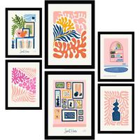 POSTER Set Mit 6 Minimalistischen In Pastellfarben Süßes Zuhause Drucke Von Landschaften Und Natur Für Innenarchitektur A3 & A4 Schwarzer Rahmen - Schwarz, Papier (29/3cm) - Nacnic