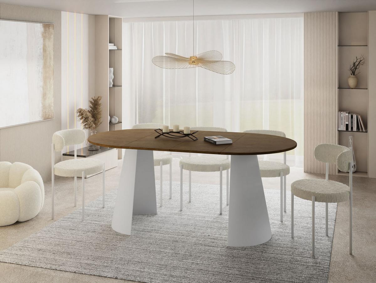 ESSTISCH Lamio runder ausziehbarer, Eiche Braun Rustikal 120-200/120/76 cm - Alteiche/Weiß, Holzwerkstoff/Metall (120/196/76cm) - WFL GROUP