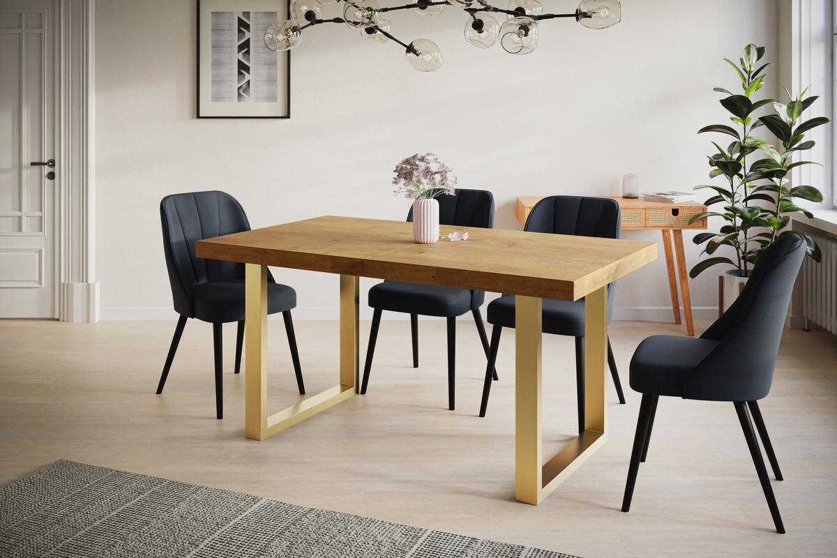 INDUSTRIELLER Esszimmertisch LOFT-U, ausziehbarer Tisch, Größe: 180-280X90X77 cm, Wohnzimmertisch Farbe: LANCELOT, mit Metallbeinen in Farbe Gold - Beige/Goldfarben, Holzwerkstoff (180/90/77cm) - Alpi-Möbel