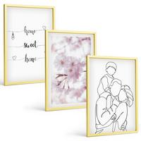 BILDER SET 3er Set - 40x60 cm Goldrahmen - Blumenfamilie minimalistisch - Goldfarben, Kunststoff (40/60cm) - TULUP